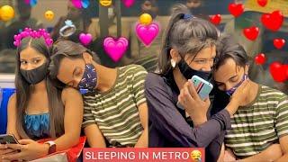SLEEPING ON STRANGERS IN METRO|| CUTE REACTIONS||Sam Prank