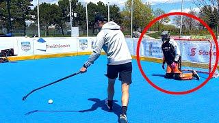 Hockey Goalie plays Floorball Goalie for 1st Time!