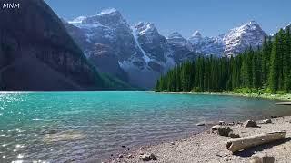 Peaceful birds chirping, gentle water sounds, beautiful landscape, Moraine Lake, Canada