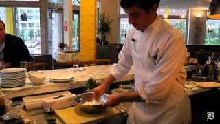 Andrew Hebert gives cooking demo at Trade restaurant