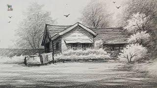 How to draw Tiled and wooden House in Scenery Art