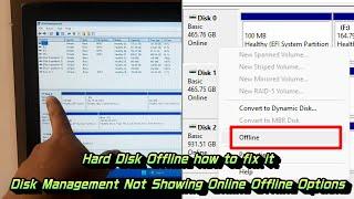 Hard Disk Offline how to fix it – Disk Management Not Showing Online Offline Options Windows 10, 11