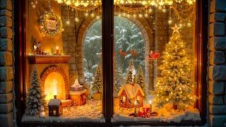 Christmas Window Scene Ambience Cozy Winter Ambience with a Fireplace, Snowfall and Blizzard Sounds