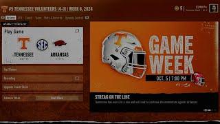 College Football 25 Dynasty Gameplay Season 1 Week 6 Tennessee versus Arkansas