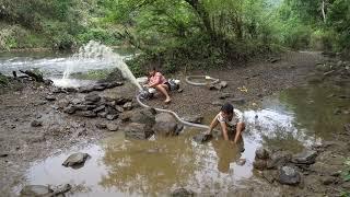 Wild Fishing Exciting Use 2 A Large Capacity Pump, Finding Catch Many Of Fish In The Mud Lake