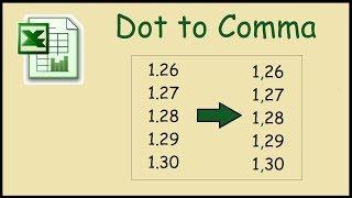 How to replace dots with commas in Excel