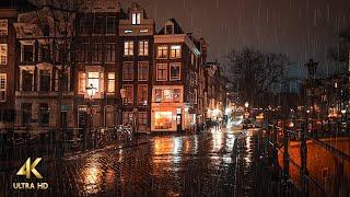 Walking in the Rain at Night in Amsterdam • 4K ASMR