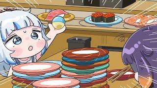 Ina and Gura had a lot of Sushi for rolling Gacha[Animated Hololive/Eng sub]