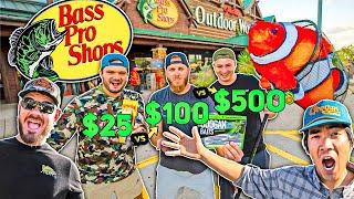 2v2v2 BASS PRO Roulette BUDGET Fishing CHALLENGE ( $25 vs $500 )