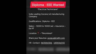 Diploma EEE job | Electrical Technician  |