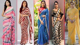 Trendy Georgette Striped Saree Designs, Stunning striped saree collection,  Styling stripes saree