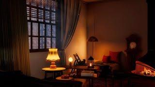 Rainstorm Ambience | Relaxing Rain on Window ASMR | Fireplace sounds for sleeping