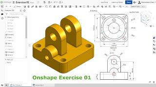 Onshape tutorial Exercise 01 Extrude, Hole, Fillet, Plane and Mirror