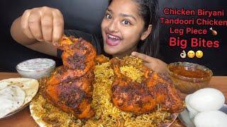 CHICKEN BIRYANI WITH SPICY TANDOORI CHICKEN LEG PIECE AND EGGS, RAITA |BIG BITES|FOOD EATING VIDEOS