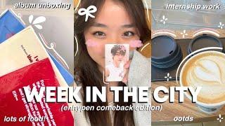 TRAVEL VLOG: enhypen album unboxing, exploring portland, lots of food, mv reaction, outfits! ⋆୨୧˚