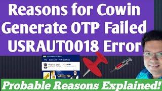 CoWIN Update Displays Generate OTP Failed & USRAUT0018 Errors Code on Cowin | Account is blocked