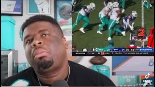 Miami Dolphins fan reacts to Mostert Fumble and Tua Interception. 