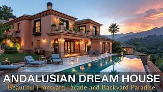 A Beautiful Spanish Andalusian Modern Dream House Frontyard Facade and Backyard Paradise