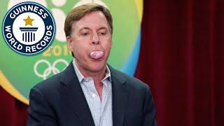 Bob Costas attempts largest bubblegum bubble world record