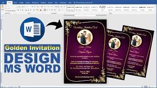 Printable Golden Wedding Invitation Card Design in Microsoft Word || 4r Wedding Card Design in Word