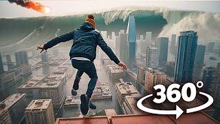 360° ASTEROID STRIKES the CITY | Realistic Rooftop Escape VR 360 Video 4K Ultra HD