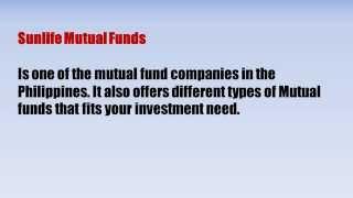 SUNLIFE PHILIPPINES MUTUAL FUNDS: Philippines Mutual Funds