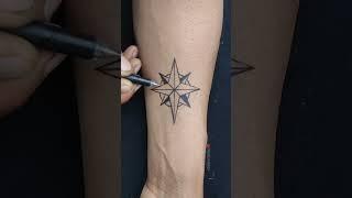 How to make compass tattoo on hand with pen 