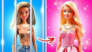 Oh No! Barbie is in Jail!  Extreme Beauty Makeover with Tiny Hacks