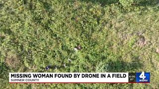 Missing woman found by drone in a field