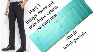 cara membuat pola dasar celana panjang pria model slim fit Part 1