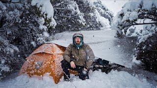 TENT CAMPING In HEAVY SNOW Fall - Buried In Snow - SNOWSTORM