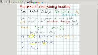 Murakkab funksiyaning hosilasi. Algebra 11-sinf. 9-dars