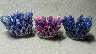 Корона на Новый год из лент на заколке. Канзаши. Kanzashi