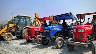 JCB 3dx Xpert Loading Mud In Trolley Sonalika DI Tractor And Double Mahindra Tractor | Jcb Cartoon |