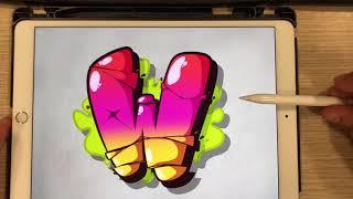 RATE 1-10 my Digital Graffiti W letter - whole process, 1x speed, no cuts