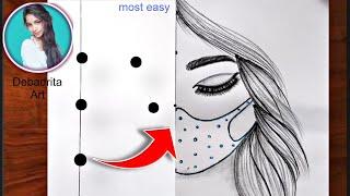 A girl wearing a mask || Easy pencil drawing || Debadrita Art