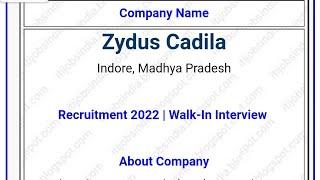 zydus Cadila company job vacancy 2022, Zydus Cadila job vacancy ahmedabad, job vacancy, sanand gidc