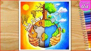 How to draw Earth Day Poster Drawing / Save earth save environment drawing