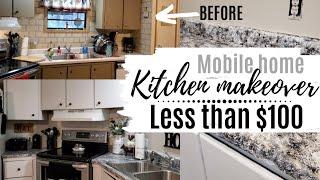 Kitchen makeover on a budget | Less than $100 mobile home kitchen makeover | Modern farmhouse style
