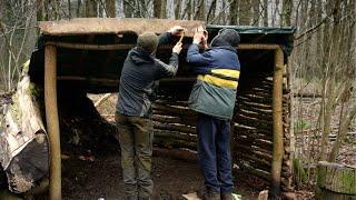 Bushcraft Camp: Shelter, Walls, Bench, Meat Smoker: Cast Iron Cooking