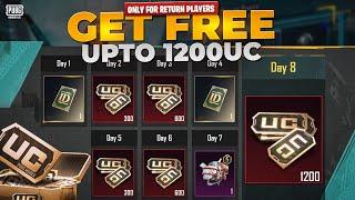 Best UC Event | Get Free Upto 1200Uc For Everyone | Welcome Back Event | PUBGM