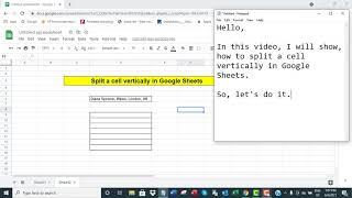 Google Sheets: split a cell vertically