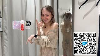 [4K] Transparent long-sleeved Try on Haul | No Bra At the mall