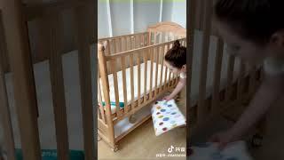Height Adjustable Foldable Baby Wooden Kids Cribs