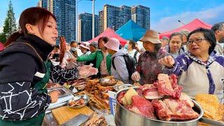 Affordable Feast Market in Yunnan China: Crispy Tibetan Pork, Hot Pastry, Cheap Fruits, Local Buzz