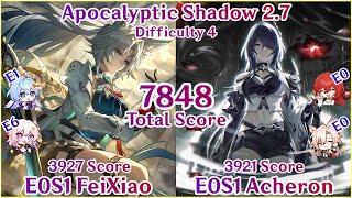 Apocalyptic Shadow 2.7 - E0S1 FeiXiao x E0S1 Acheron 7848 Total Score Clear | Honkai Star Rail