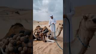 An Arab washes a camel of many growths