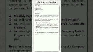 Job Offer Letter to a Candidate @lettersapplications #youtubeshorts #jobofferletter