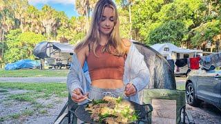 Grilled Duck & Crispy Bokkeumbap MUKBANG Outside While Camping In The Countryside |AMWF Couple VLOG