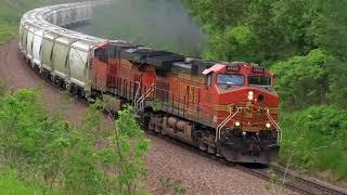 BNSF  ballast and hopper trains on the Staples Sub"